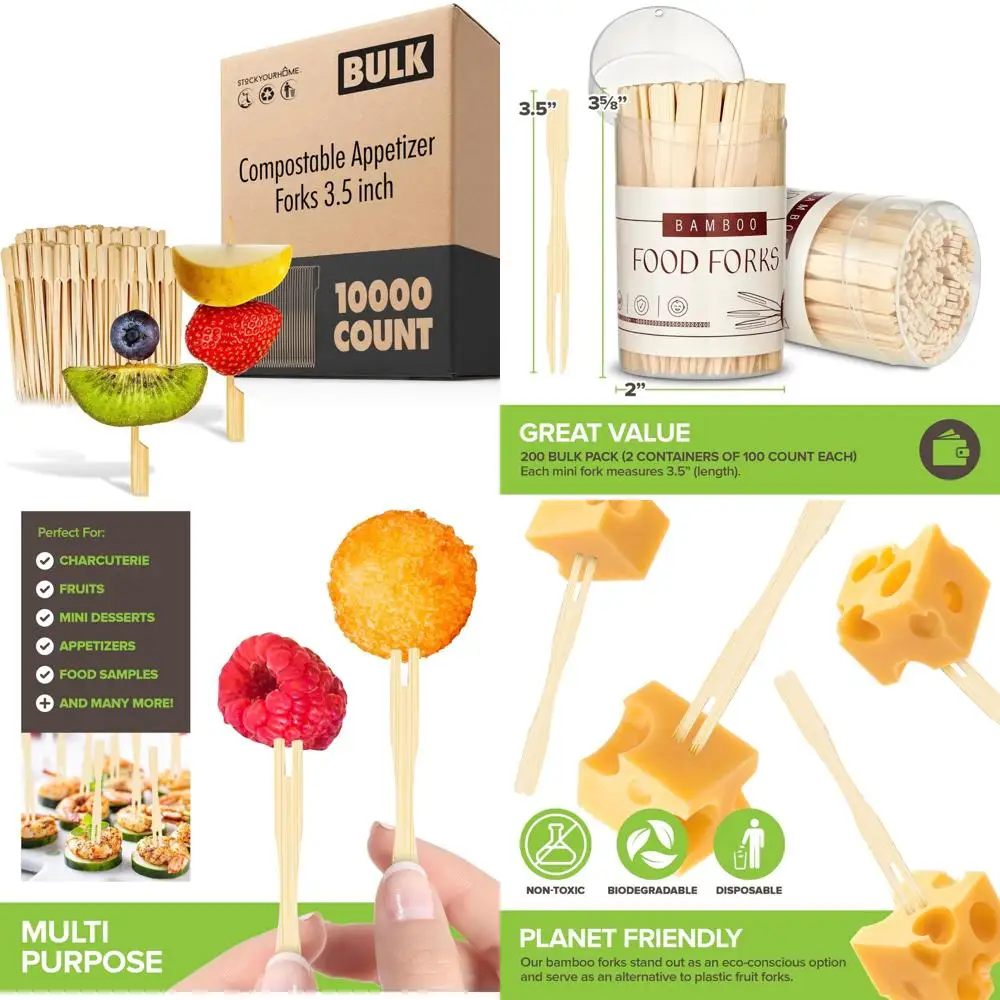 

Disposable Bamboo Appetizer Forks - 10,000 Pack for Charcuterie, Mini Forks, Cocktails, and Weddings