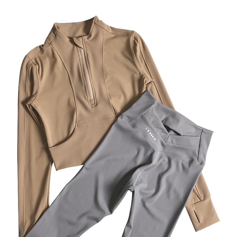 ชุดโยคะสตรีฤดูใบไม้ผลิและฤดูใบไม้ร่วงชุดฝึกพิลาทิสมืออาชีพวิ่งยิมแขนยาวเสื้อกีฬารัดรูป