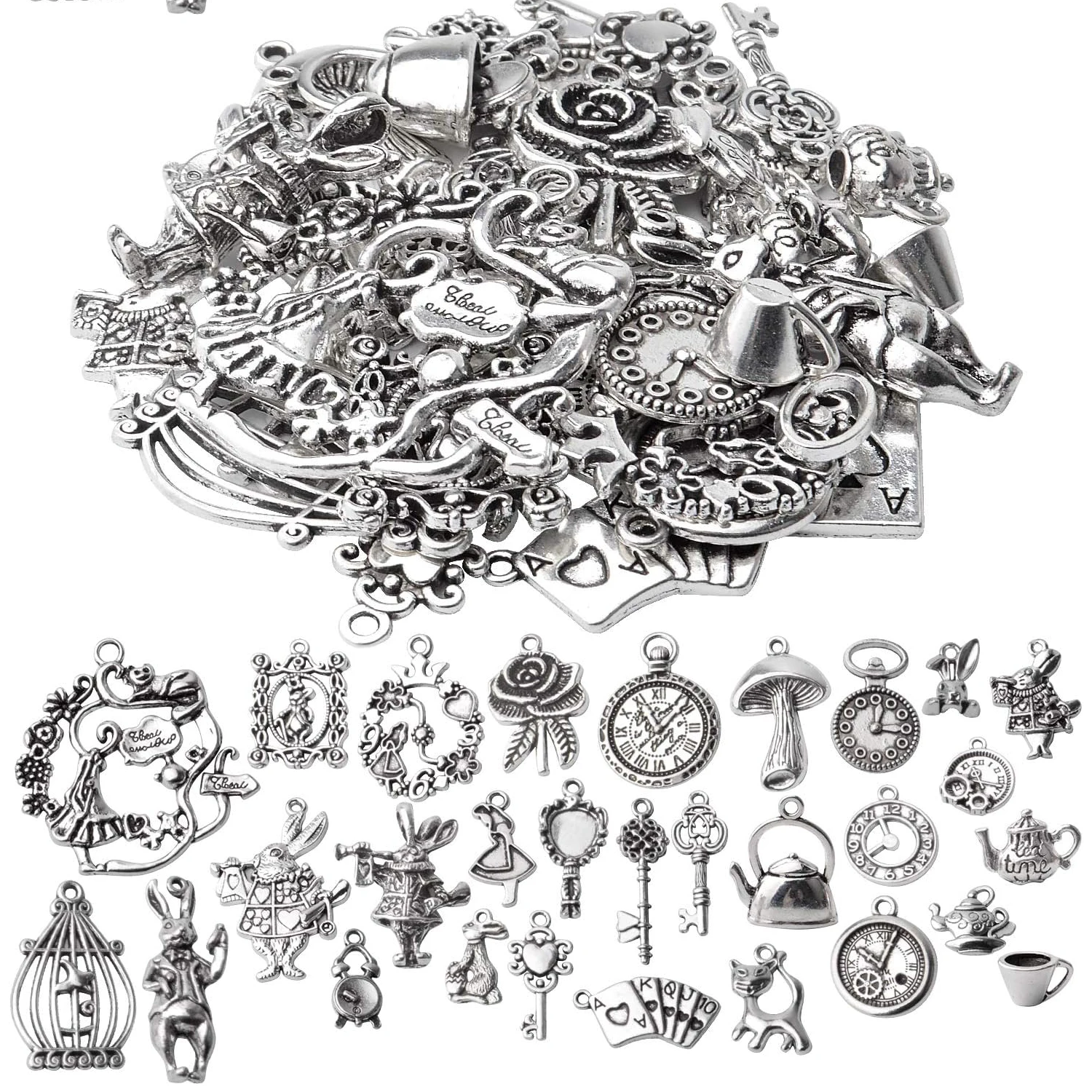 

40 шт. подвесок-шармов из сплава «Алиса в Стране чудес» в стиле стимпанк и викторианской эпохи для украшений, браслетов и ожерелий, для рукоделия