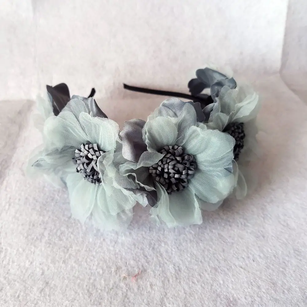 New Mesh Curled Flower Bride Headdress Solid Color Elegant Bridal Headwear Party Wedding Hair Garland Photography Accessories