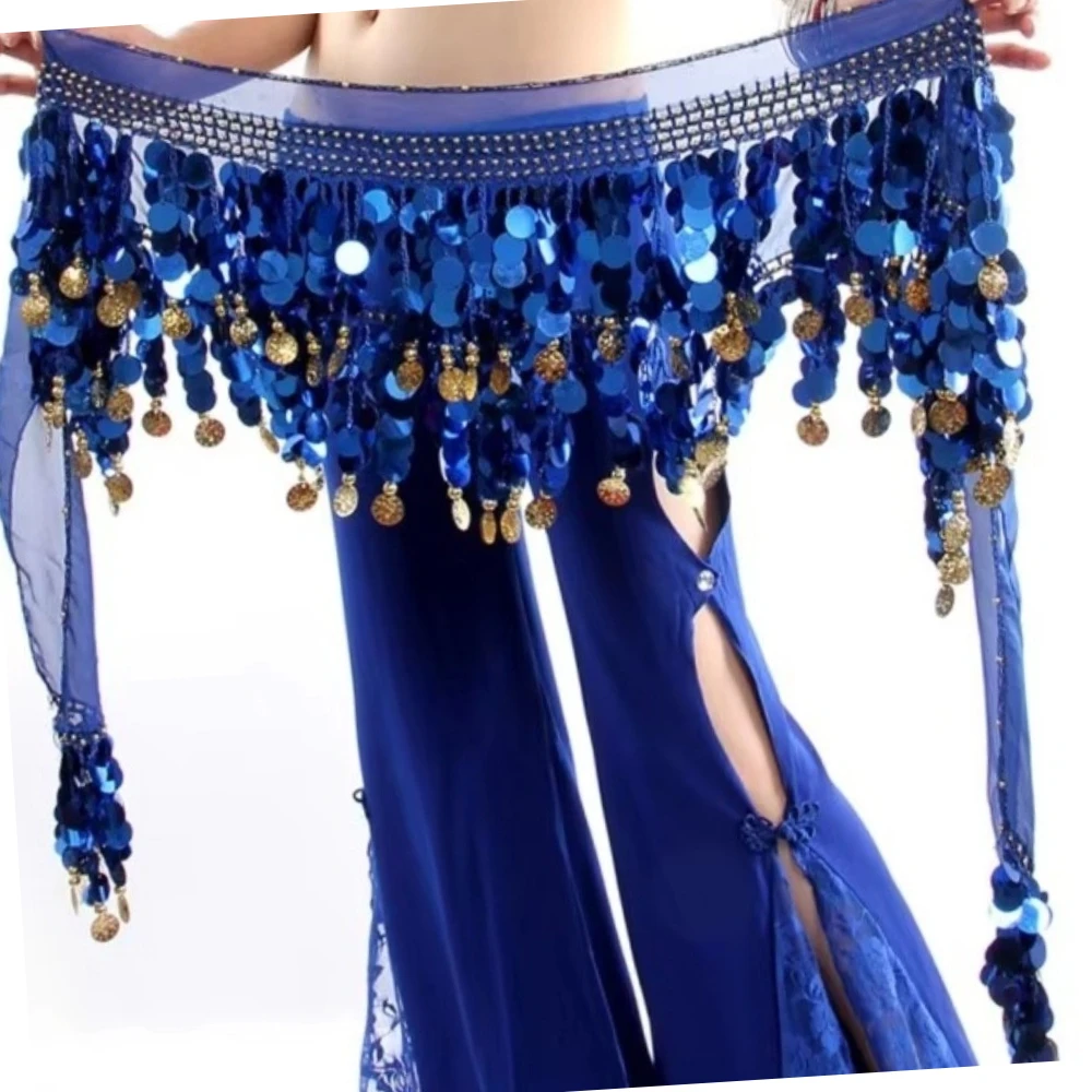 New Belly Dance Belt Belly Dance Hip Scarf Tassel Sequins Waist Chain with Gold Color Coin Women Belt Skirt Show Costumes