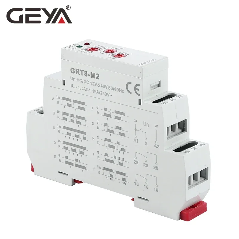 GEYA GRT8-M Adjustable Multifunction Timer Relay with 10 Function Choices AC DC 12V 24V 220V 230V Time Relay Din Rail