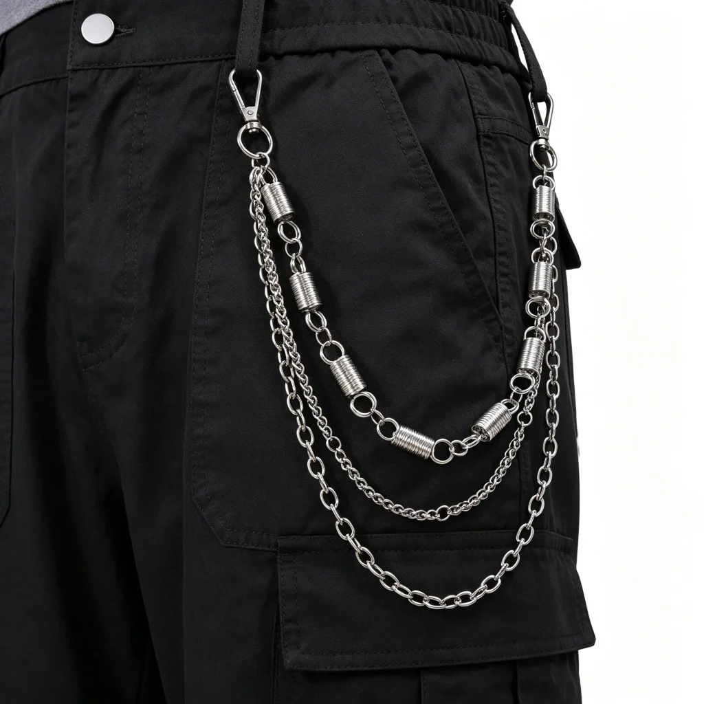 layer hip pop long bike spring lnik chain jean trouses biker pants chain street dance decor lobster claw clip EDC gift
