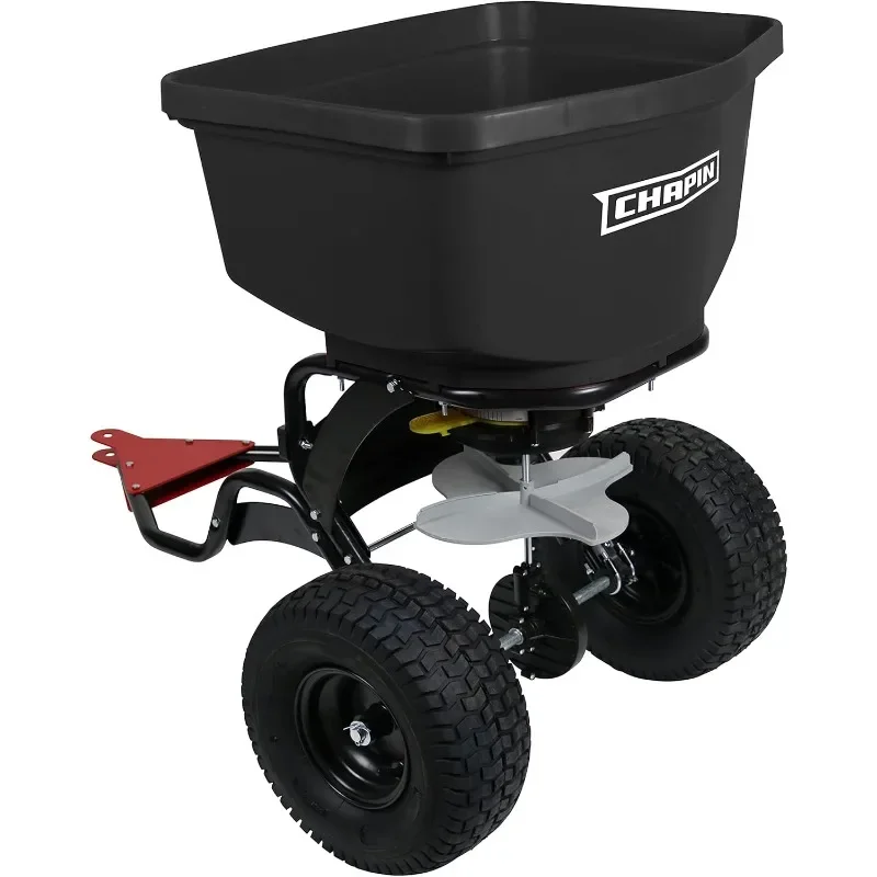 

Made in The USA 150-Pound Tow and Pull Behind Spreader with Auto-Stop Dual Impeller That Stops When Not Moving