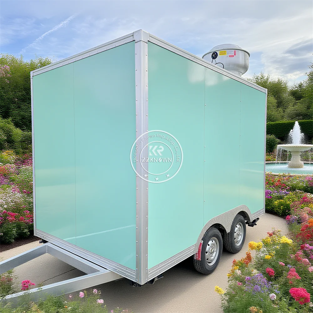 รถขายอาหารเคลื่อนที่แบบลากจูงพร้อมพัดลมดูดอากาศ ขายดี เหมาะสำหรับร้านเบเกอรี่ ร้านกาแฟ ร้านขายขนม