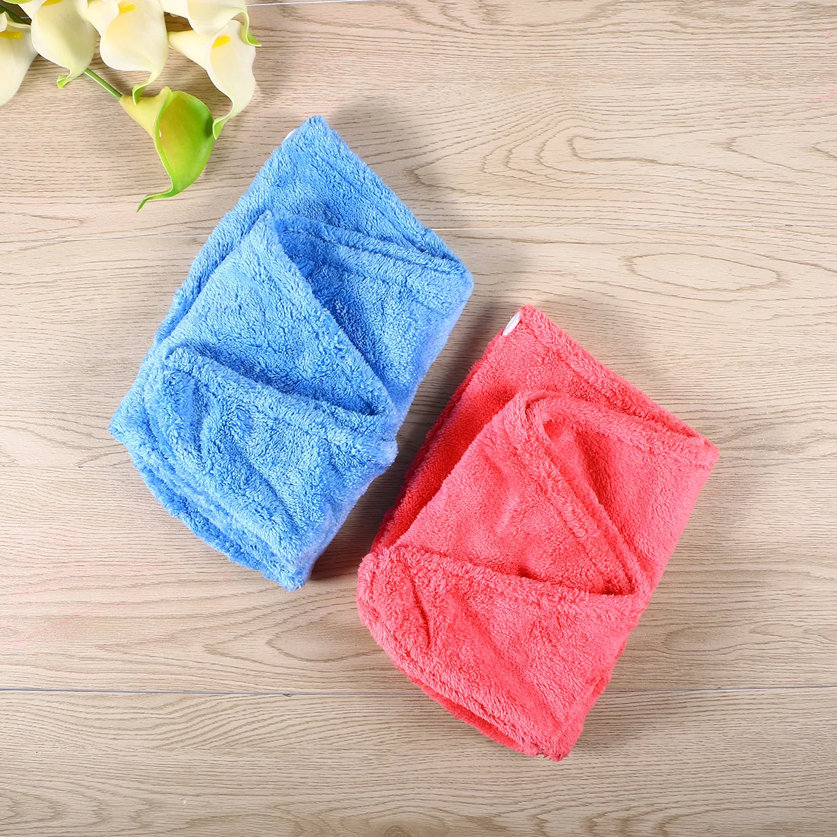 

2pcs Coral Fleece Hair Drying Towel Ultra Absorbent Quick Dry Turban For Women Soft Reusable Travel Bath Wrap Rose Red Blue