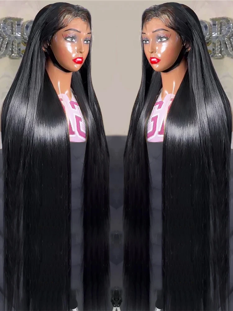 

300% Плотность 40 46 дюймов 13x4 13x6 Bone Straight HD Прозрачные парики из натуральных волос на фронтальной части шнурка для женщин Бразильские парики на шнуровке