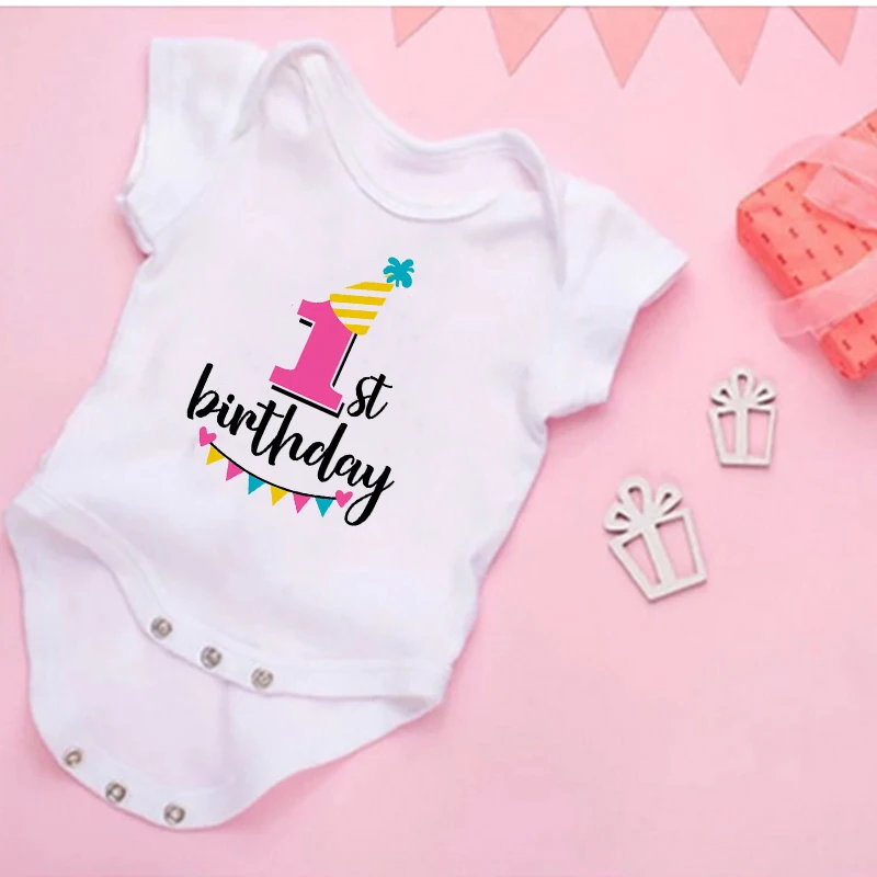 My 1st Birthday Newborn Summer Romper Infant Body Toddler Short Princess Sleeve Jumpsuit Baby Girl Birthday Party Outfit Clothes