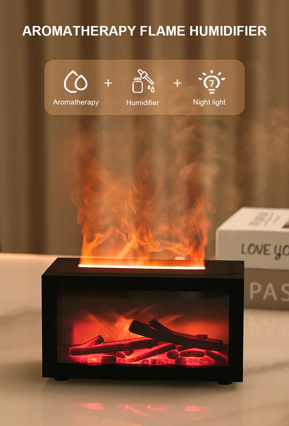 Flammen-Luftbefeuchter Aroma-Luftbefeuchter Mini Ätherische Öle Luftbefeuchter für Zuhause Aromatherapie Duftdiffusor mit LED-Licht – Detail 1