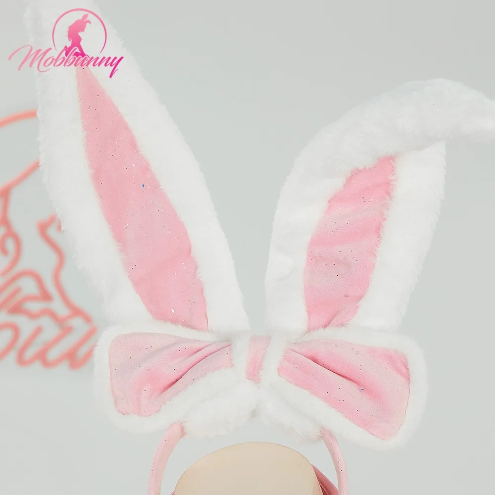 2025 Women Lingerie Pink Bunny Girl Cosplay Costume Furry Heart Cutout Bodysuit with Bunny Ears Headaband and Tail view 4