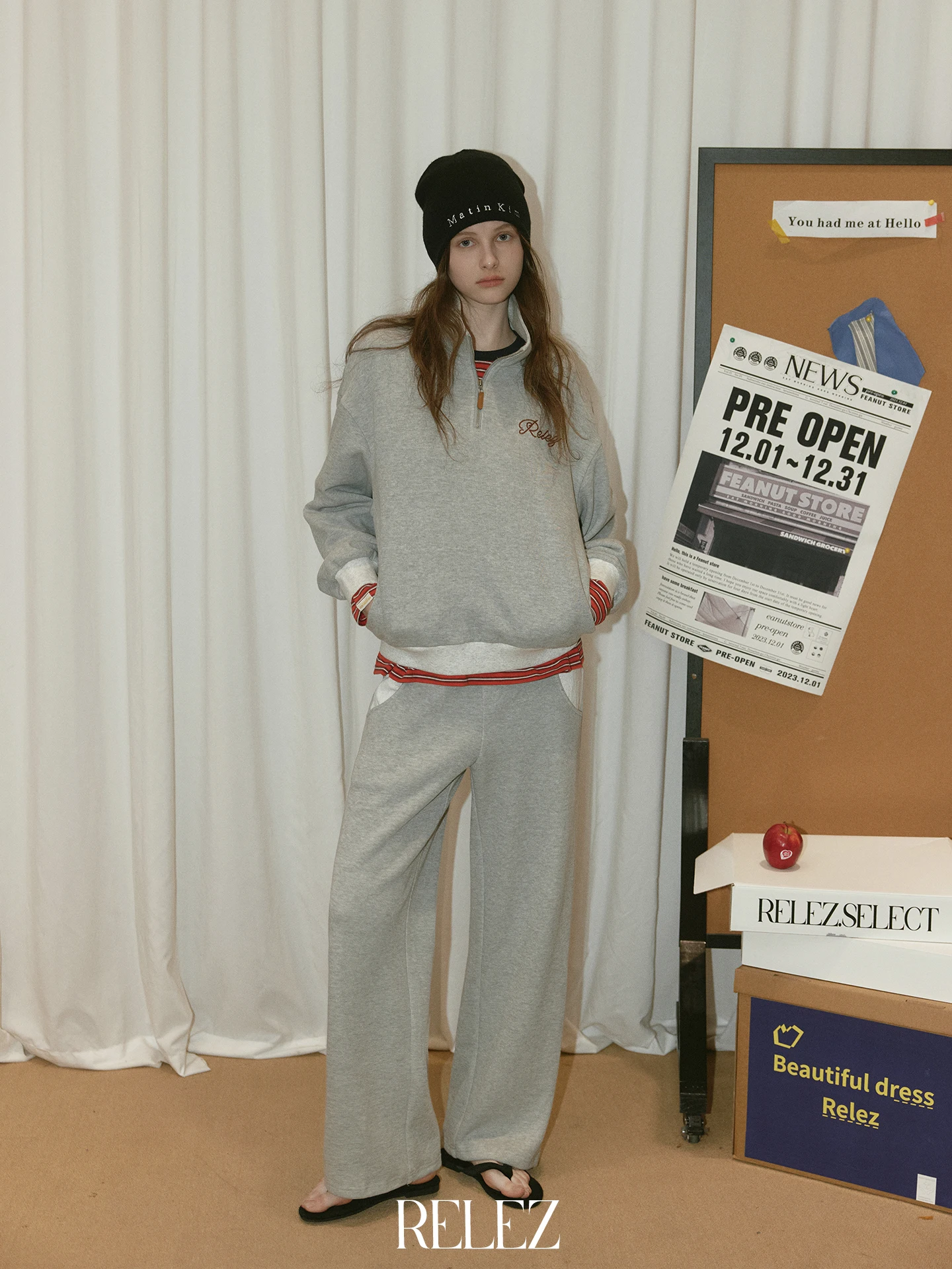 

Комплект спортивной одежды Relez в стиле ретро: женский свободный костюм из двух предметов с толстовкой на молнии с воротником и повседневными брюками