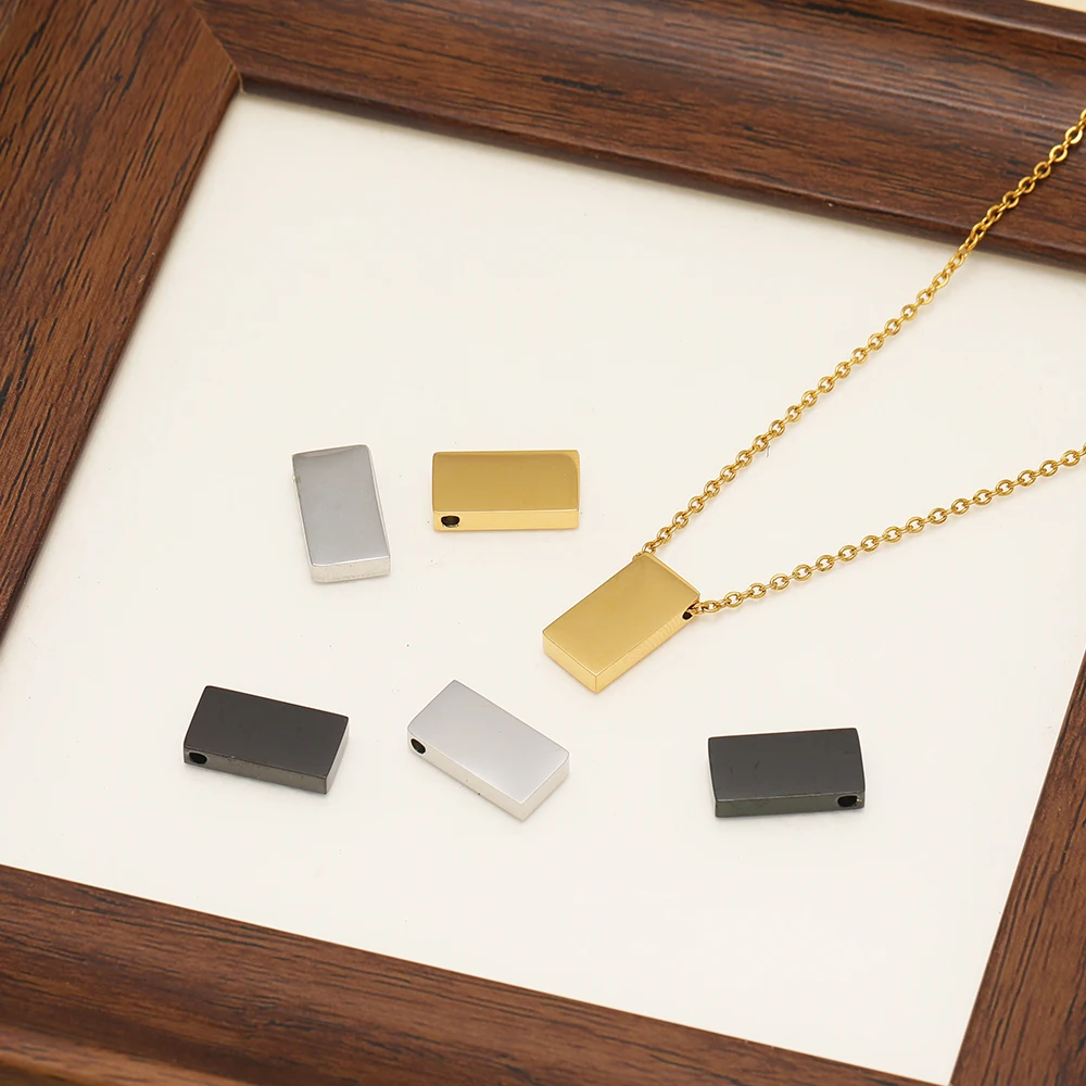 5Pcs Stainless Steel Rectangular Block Beads Hole Bead Spacer Beads for DIY Jewelry Making Necklace Bracelet Components 8x15mm