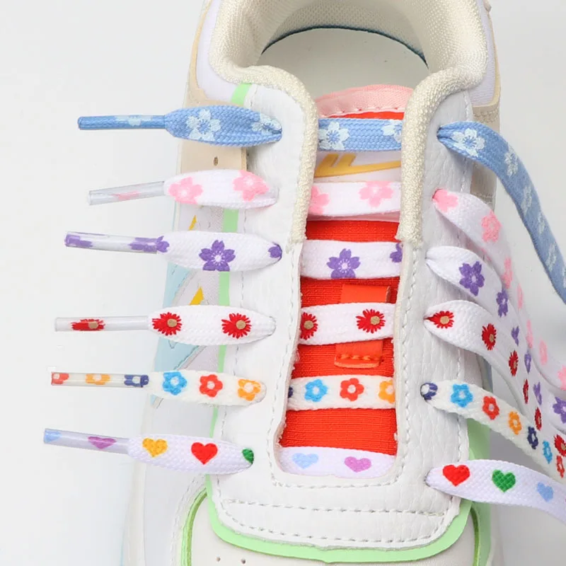 

New Heart Love Flat Shoelaces for Sneakers Little Daisies Sakura Design High-top Canvas Shoe Lace AF1 Style Flat Laces for Shoes