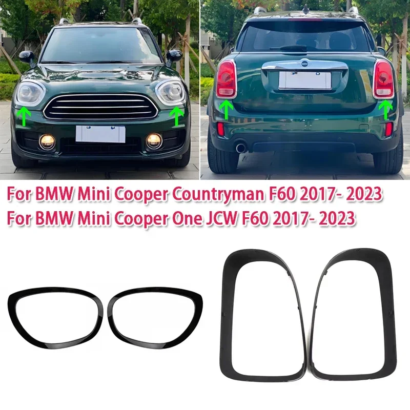 Gloss Black Car Headlight Ring Bezel Trim Surround Cover Taillight Frame Trim Kit For BMW Mini Cooper Countryman F60 2015-2019