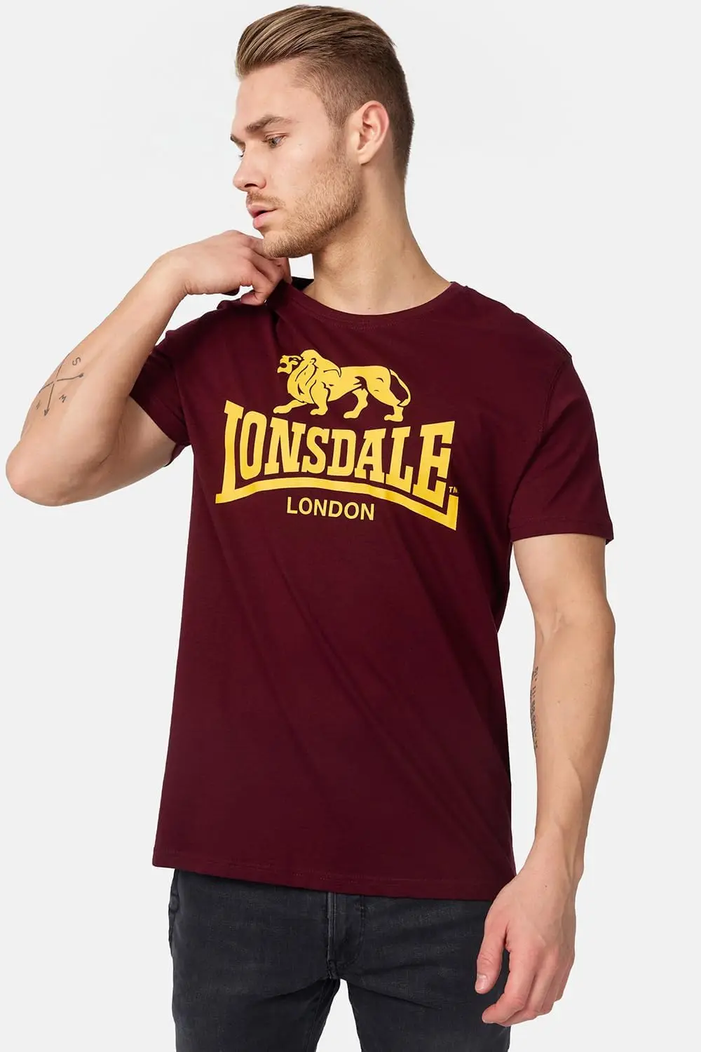 T-shirt classique à col rond avec logo Lion pour homme Lonsdale, coupe régulière