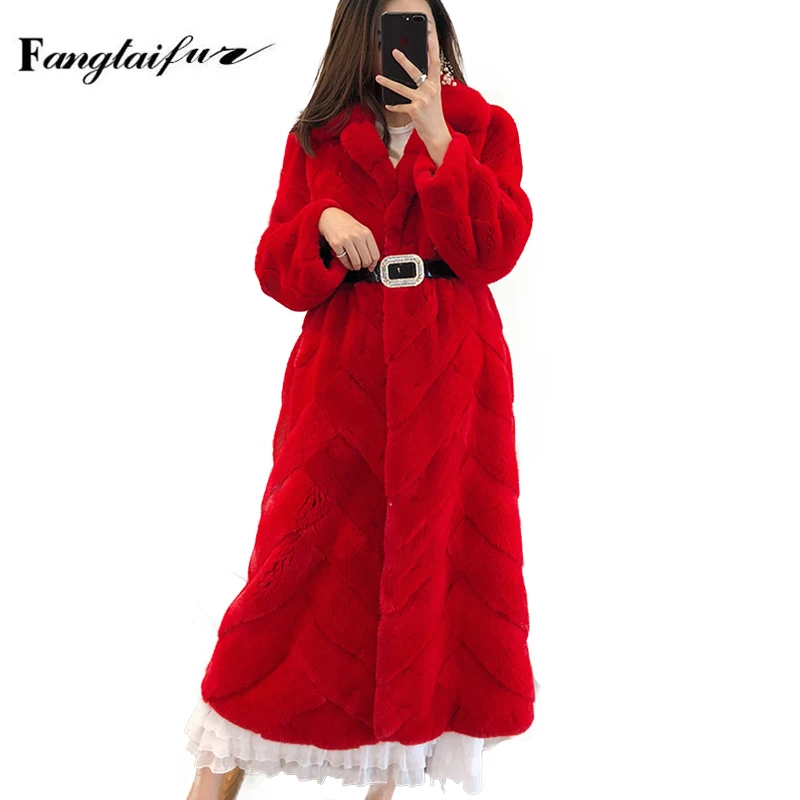 Ftangaiur 新冬輸入ベルベットミンクファーコート 長袖 レディース ターンダウンカラー 無地 エクストラロング 天然ミンクファーコート