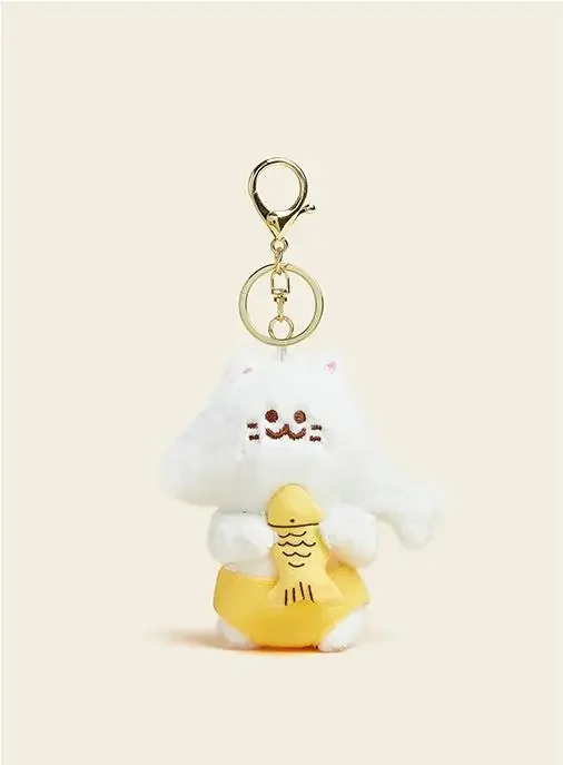 

White Cat Keychain Ring Red Carp Cute Trinket Key Chain Charm Cute Key Rings On Bag Car Key Pendant Gift