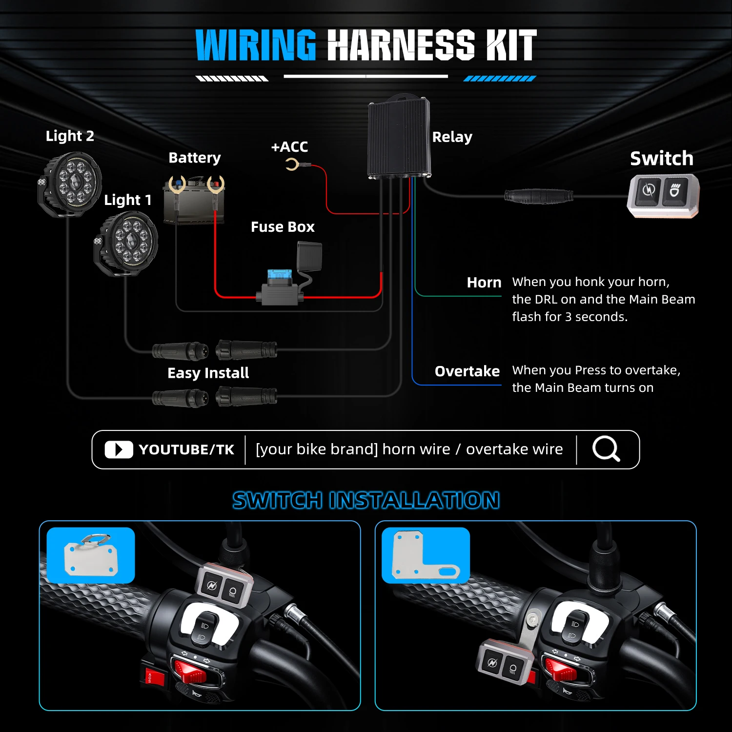 [Strobe] 4.5 Inch Motorcycle Auxiliary LED Fog Light with DRL LED Driving Spotlight Kit with Wire Harness