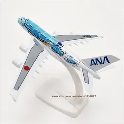 Modèle d'avion bleu Cartoon Sea Turtle Airlines, Air Japan, ANA, Airbus A380, alliage métallique moulé sous pression, avion, 16cm, nouveau