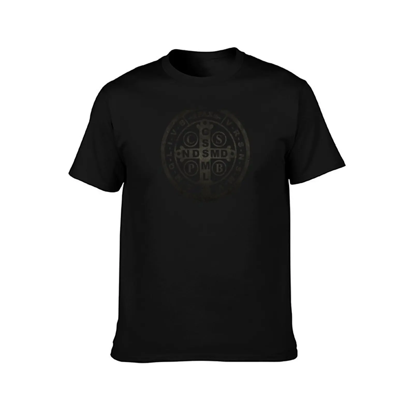 Saint Benedict Medal Rustic (Black) T-Shirt Functional Casual Short Sleeve Tee