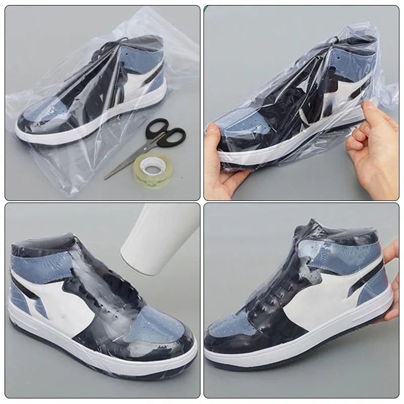 100Pcs Shoes Protective Film Pvc Heat Shrink Film Waterproof Dustproof Transparent Shoes Cover Blower Heat Seal Film Homestorage