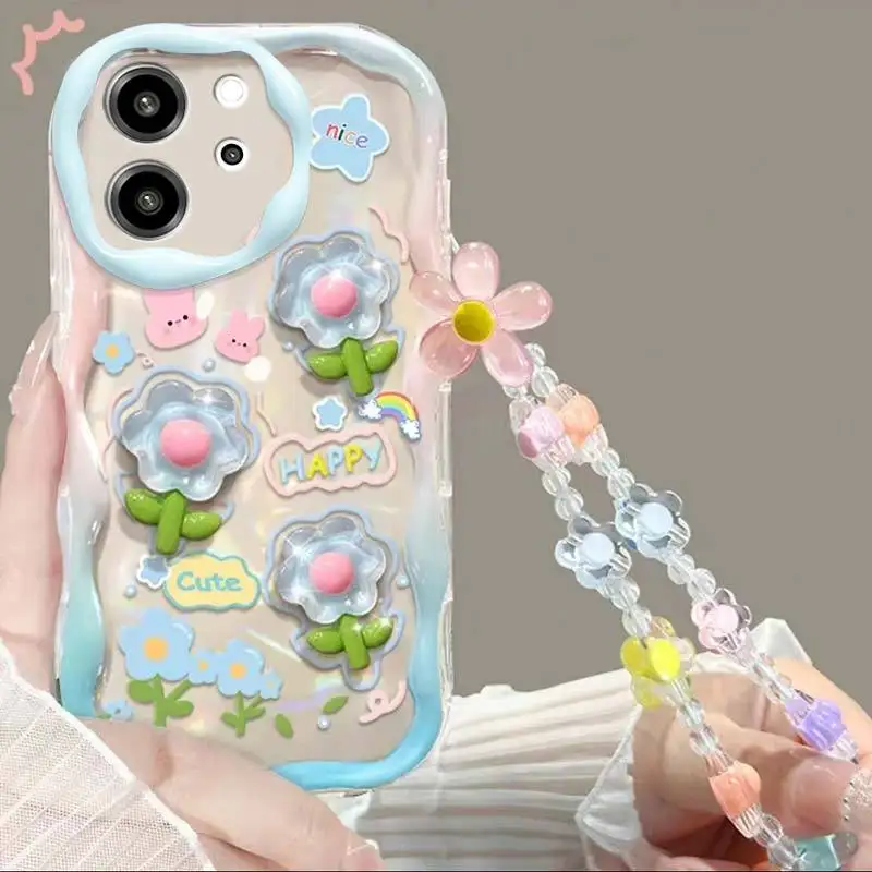 Cute Flower Phone Chian Case for Xiaomi Redmi Note 13 Pro 5G 12 4G 8 9 11 10 12 13 Pro Plus 12S Redmi 13C 12 12C 9A 9C A1 A2 A3