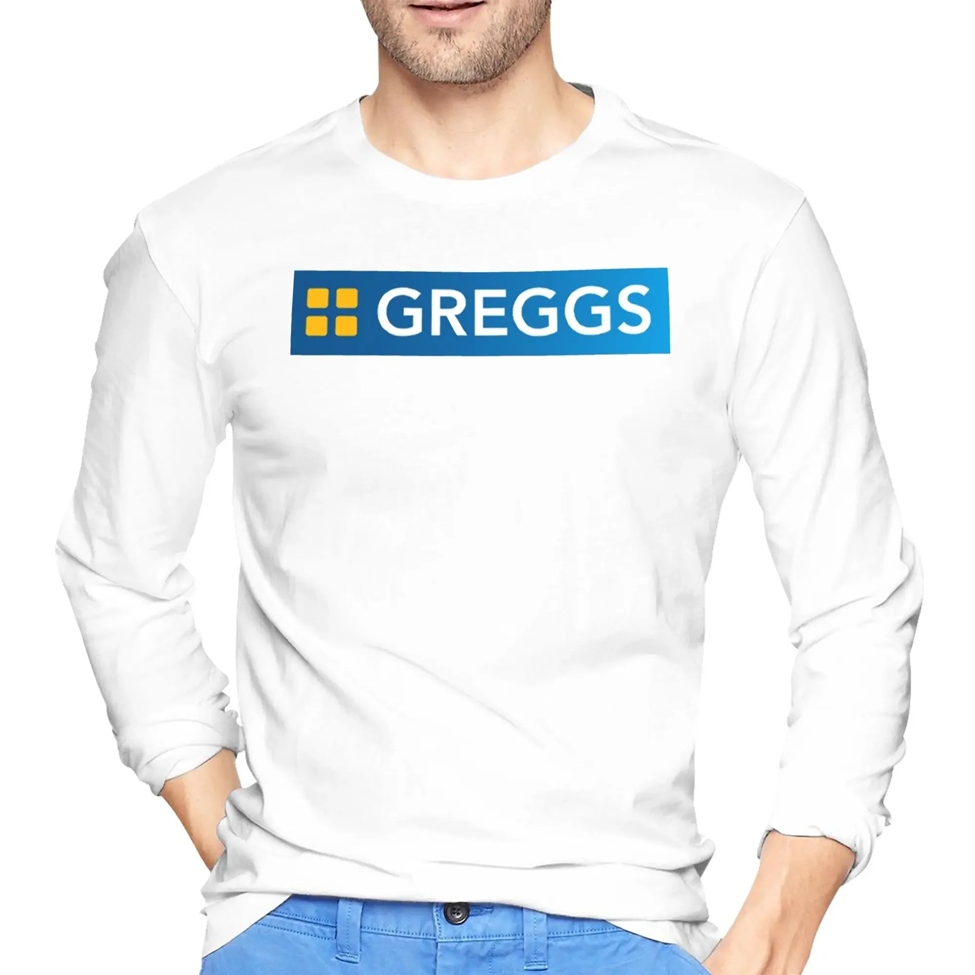 

Трендовые мужские футболки с длинными рукавами и логотипом Greggs, модные футболки с круглым вырезом, весенние и осенние мужские топы