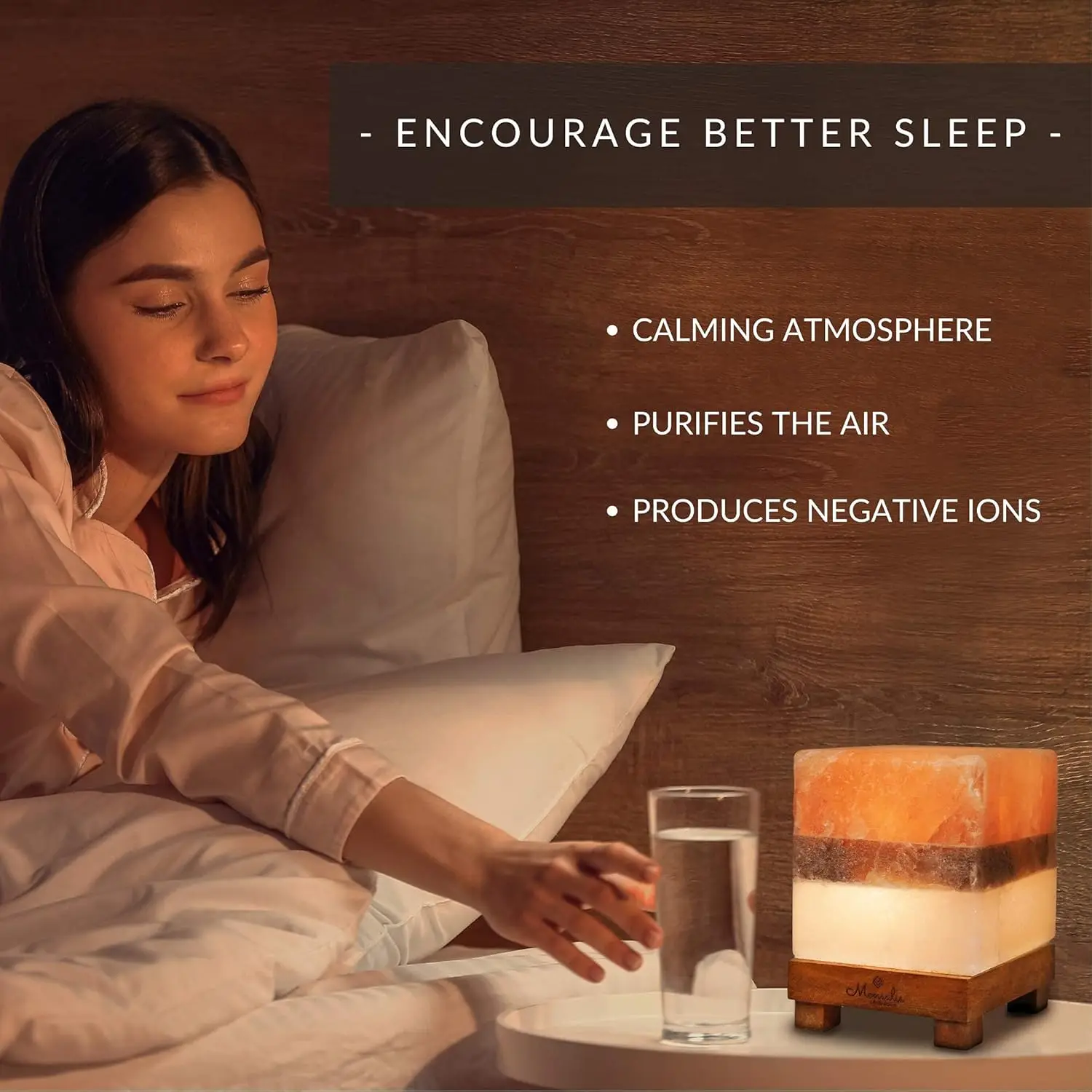 デュアルイルミネーションヒマラヤ岩塩ランプ - 調光機能付きモダンなスクエアデザイン、調整可能な輝き、本物のクリスタル岩塩ナイトライト