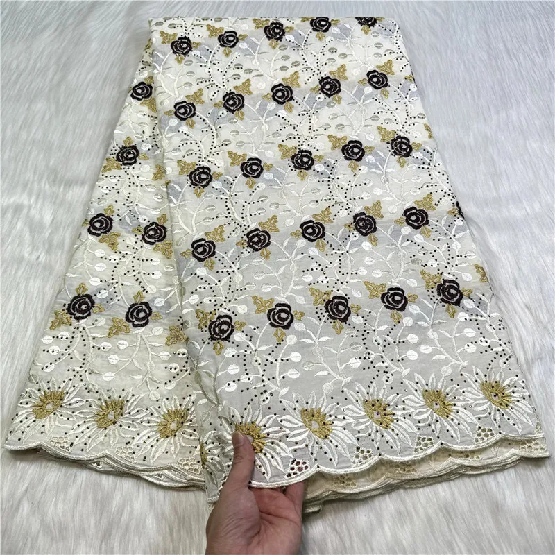 5 yard Swiss lace fabric heavy beaded With stones embroidery African 100% cotton Swiss voile lace popular Dubai style 27L0509291