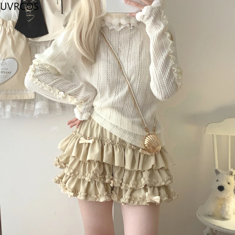 Pink Japan Kawaii Lolita Knitted Sweater Women Sweet Plush Ball Turtleneck Pullover Female Vintage Elegant Slim Knit Jumpers Top