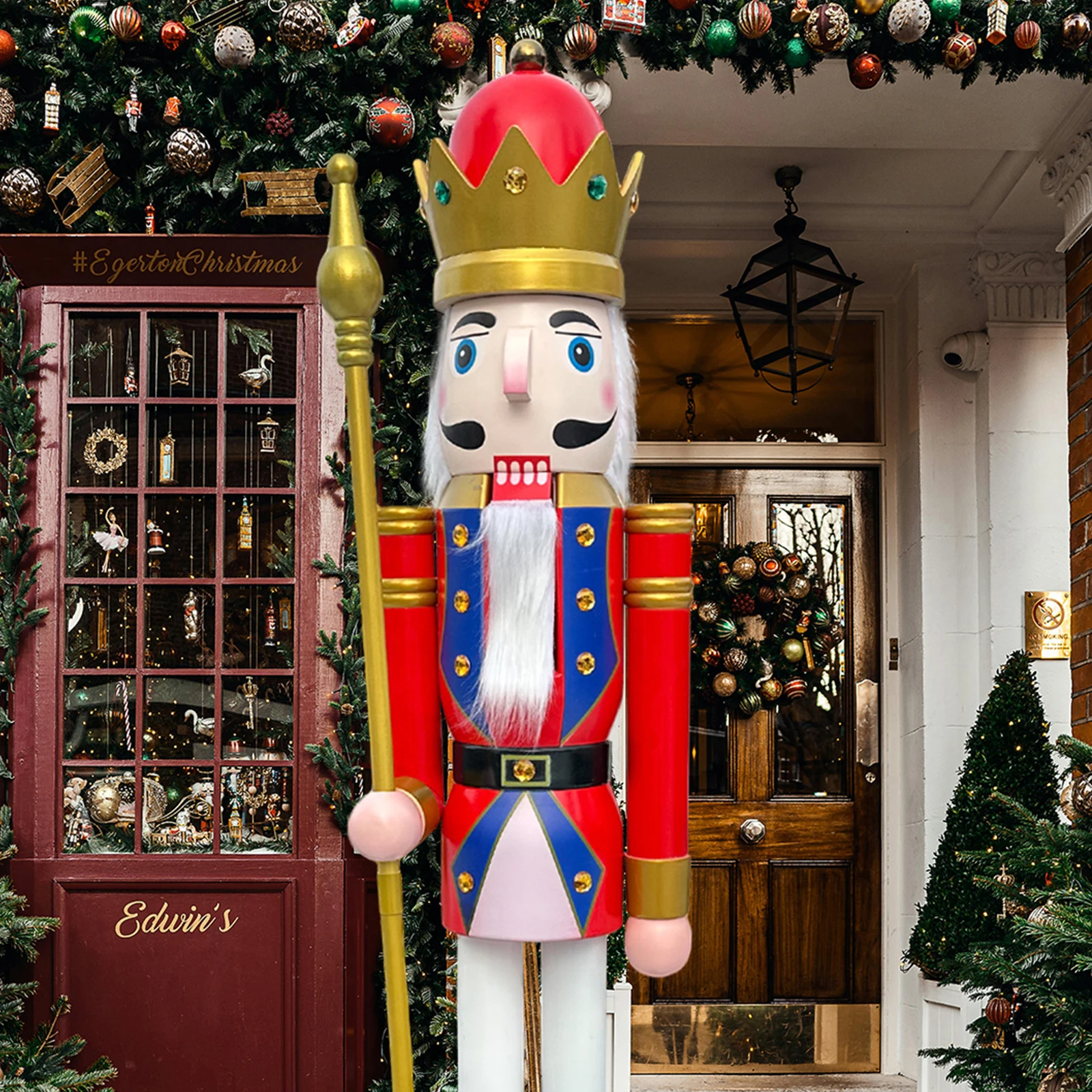 

CDL Christmas Nutcracker 5 feet XXL high Blue and White King Wooden Nutcracker Figurine Fireplace Christmas Decorations K20