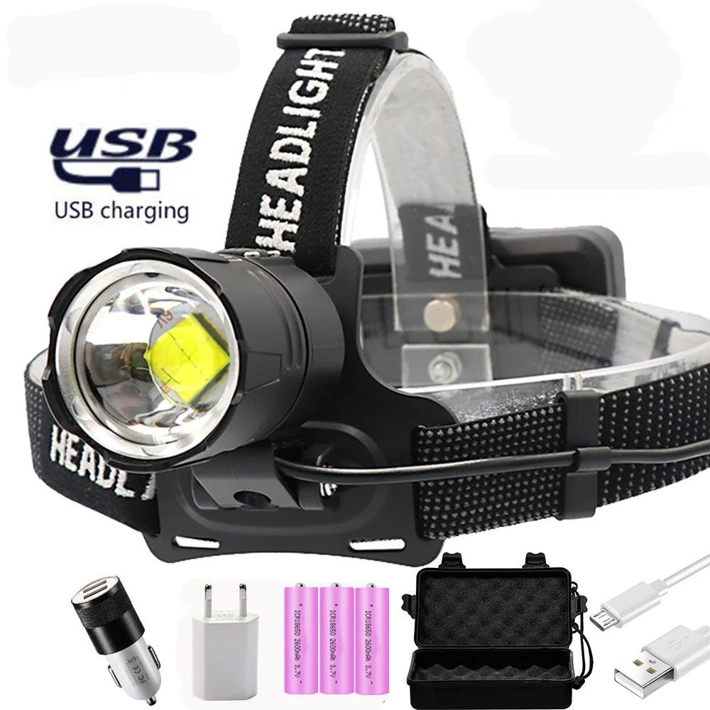 100000000LM XHP70.2 LED Headlamp USB Rechargeable XHP50 Zoomable Headlight Powerbank Waterproof for Hunting Cycling Use 3*18650