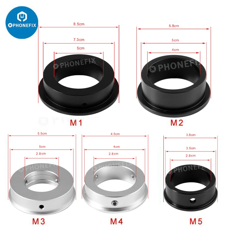 Anillo adaptador de lente de montaje en C para microscopio, soporte de lente de cámara, herramienta de reparación de microsoldadura PCB, 38/45/55/58/85mm a 28mm