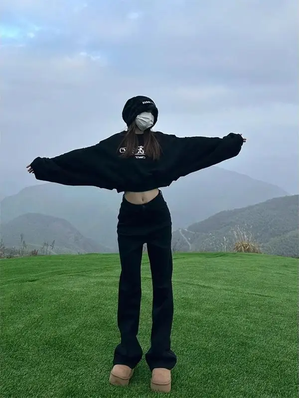 

American Retro High Waist Straight Leg Jeans Women's Spring Autumn Tall Extended Version Slim Fit Floor Length Pants