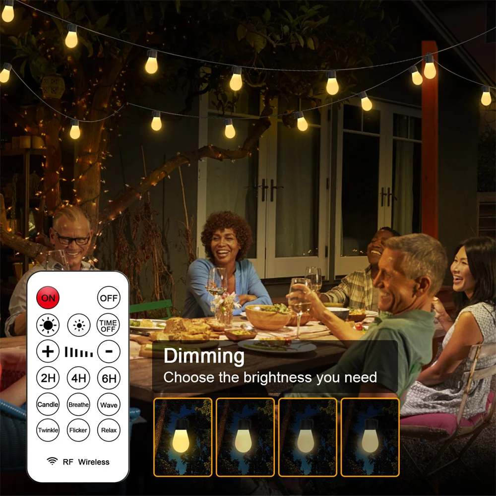 49ft 15 Bulbs Outdoor Waterproof LED String Light with Remote S14 Bulb String Light Decoration Lamp For Garden Indoor Holiday