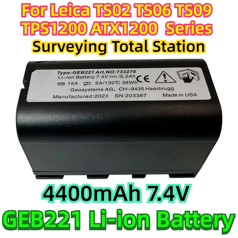 

For Leica TS02 TS06 TS09 TPS1200 ATX1200 Series Surveying Total Station 4400mAh 7.4V GPS Battery Black GEB221 Li-ion Battery