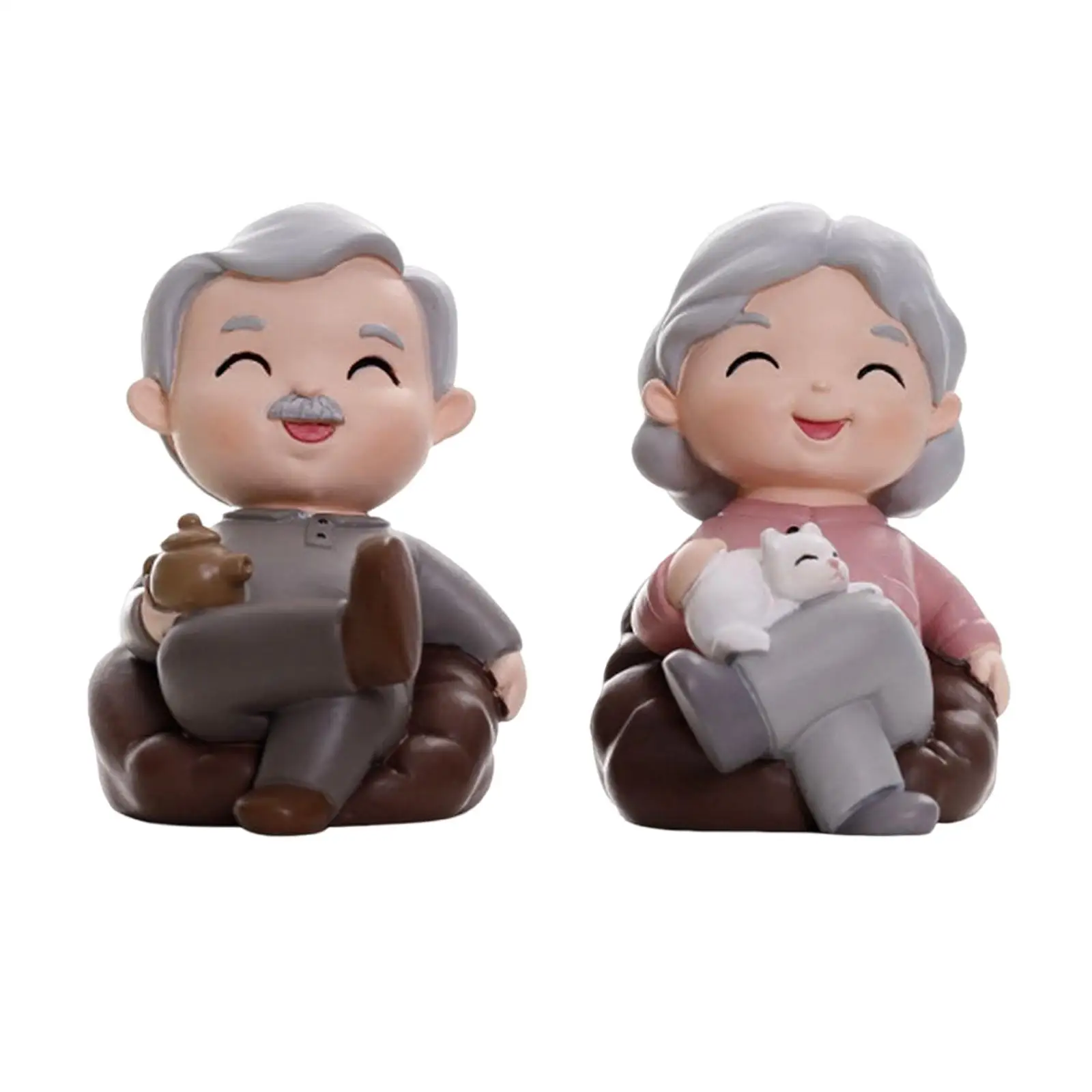 Cute Grandma Grandpa Statue Elderly Couple Figurine Cake Topper Doll Desktop