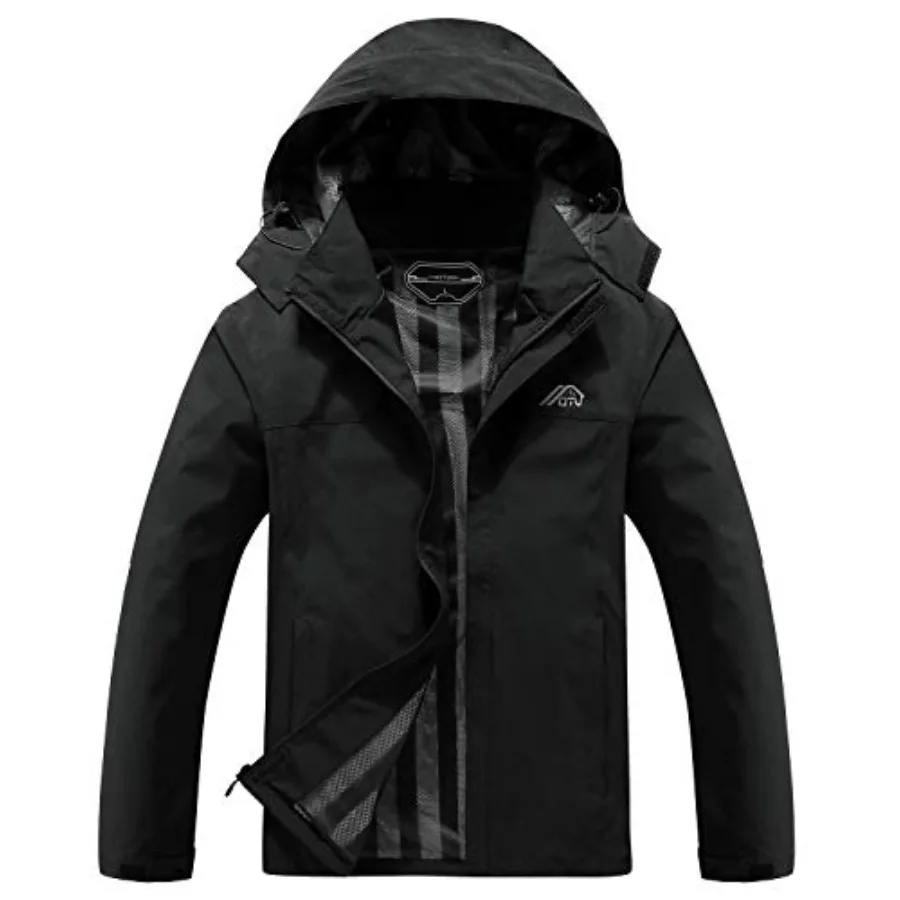 

OTU Men's Lightweight Waterproof Hooded Rain Jacket Outdoor Raincoat Shell Jacket for Hiking Travel