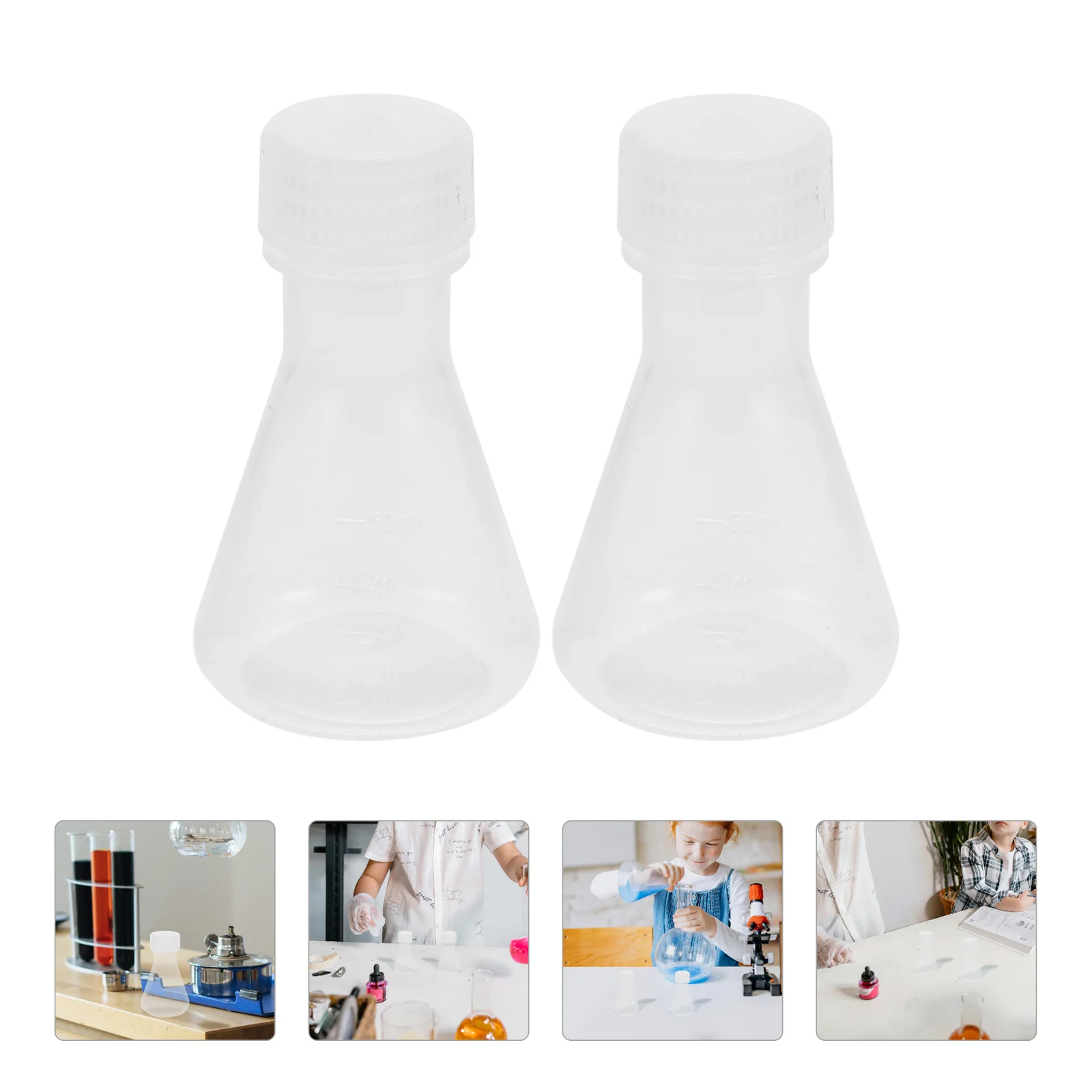 

5pcs Conical Plastic Lab Erlenmeyer Chemistry Experiment Flask Lid Flat Bottom High Temperature Resistant Transparent Science