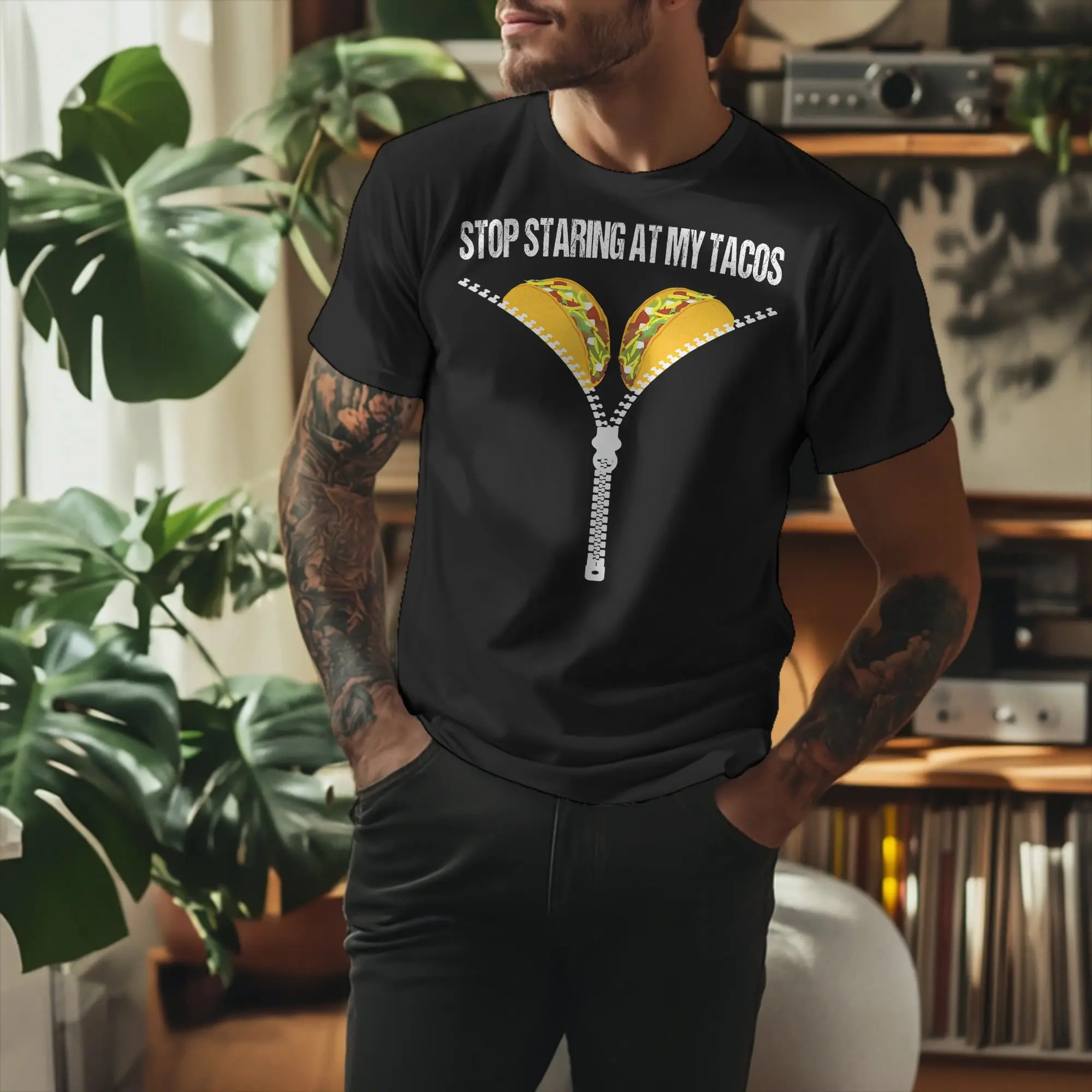 Funny Mexican Stop Staring at My Tacos Fiesta Cinco De Mayo Tshirt Men Cotton Clothing Retro  Crewneck Short Sleeve