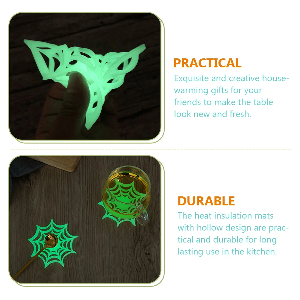 

12pcs Hollow Heat Insulation Pad Luminous Spider Web Trivet Mat Silicone Pot Holder Non-Slip Place Mat For Casserole