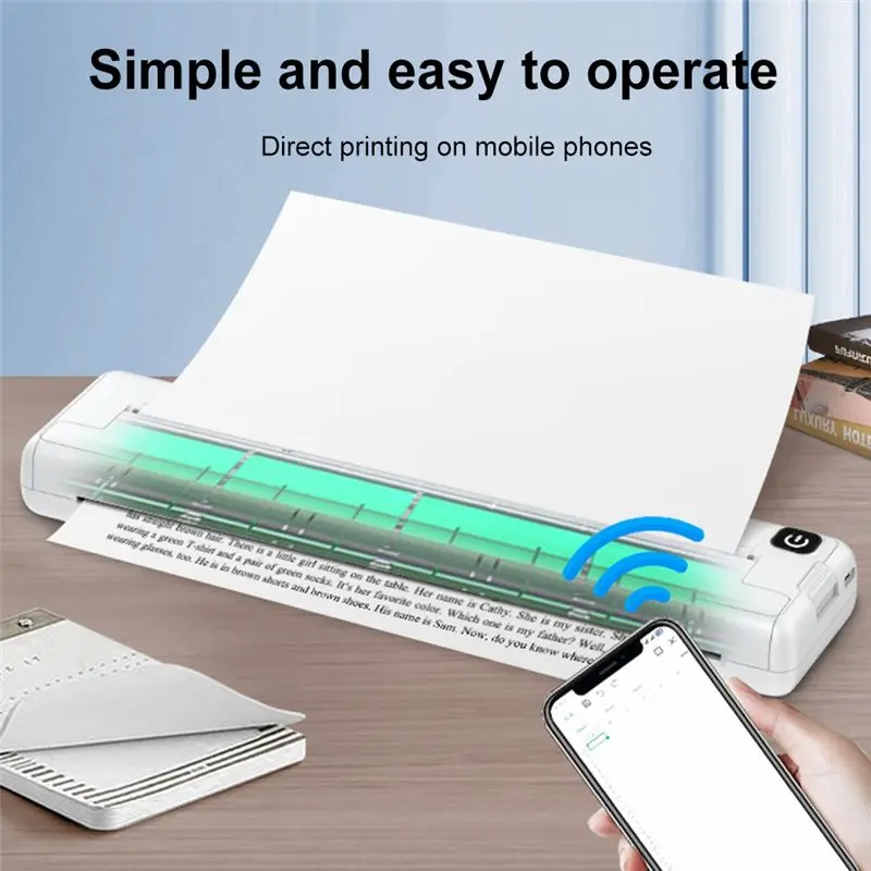 T69C! Portable Printers Wireless A4 Thermal Printer Inkless Pocket Photo Document Printer Bluetooth Travel Printer for Home