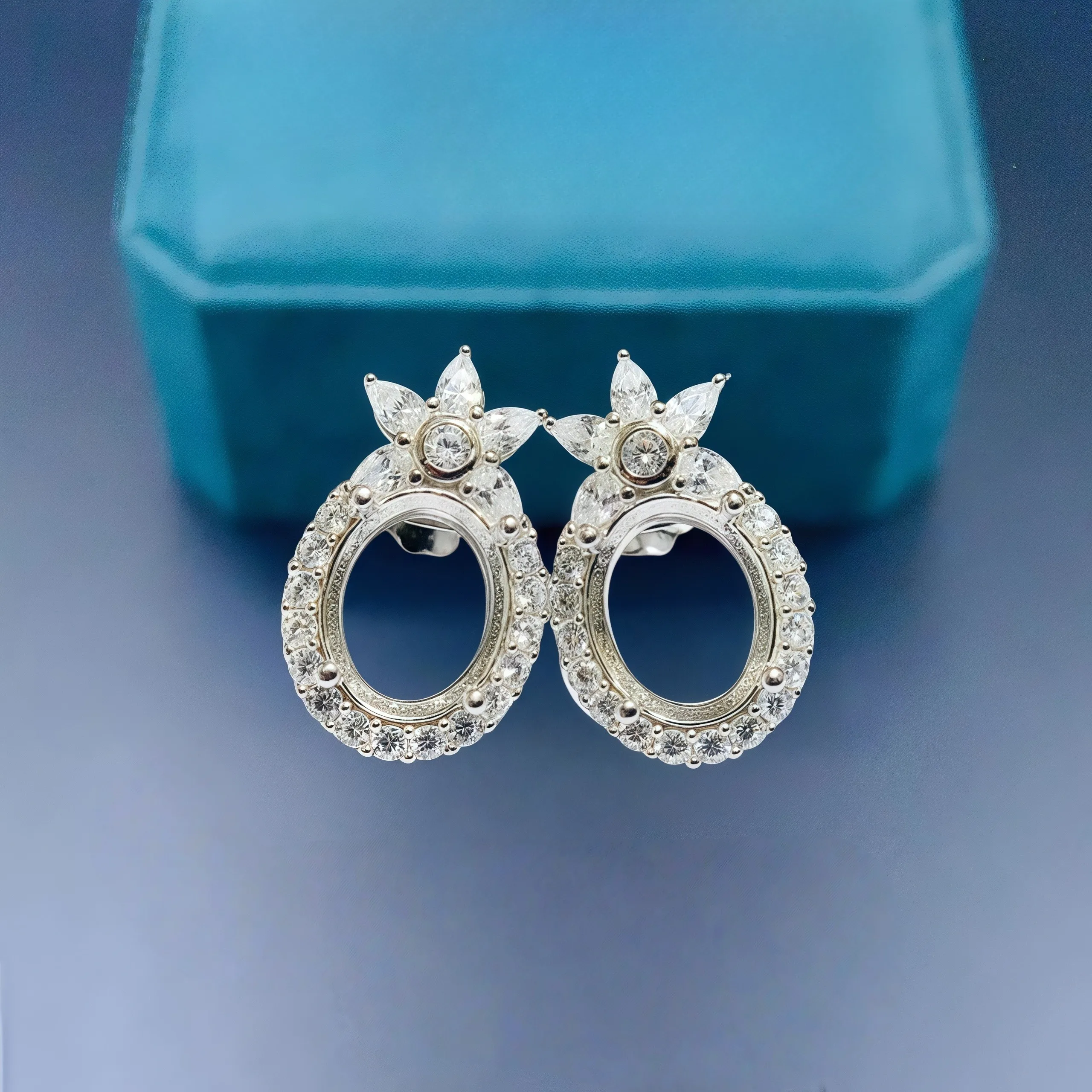 

Y S925 Sterling Silver Setting 8*10mmEllipse Stone Earrings Holder DIY Empty Support for Women Fine Luxury Zircon Charm Jewelry