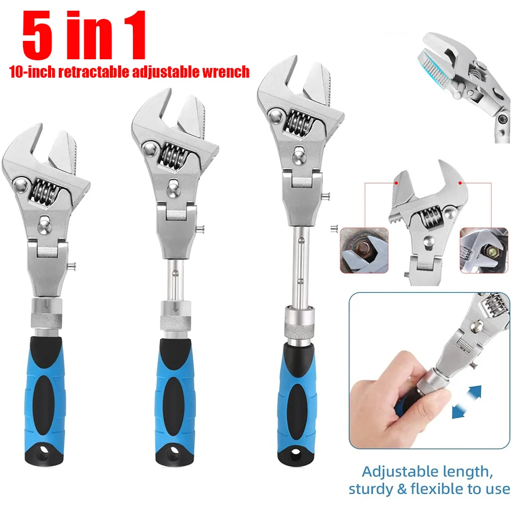 Torque Wrench 10 Inch Adjustable Ratchet Wrench 5 In 1 Multifunction 180 Degree Folding Spanner Mini Spanners Home Repair Tools