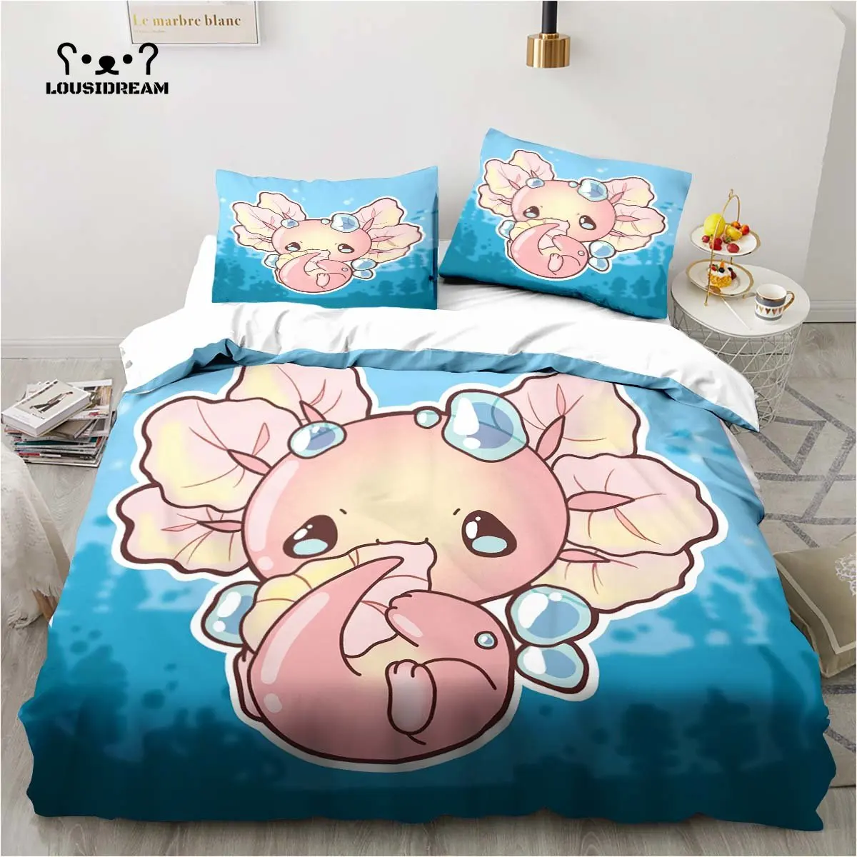 Axolotl – parure de lit en microfibre ou Polyester pour enfant, ensemble de literie mignon Kawaii, cadeau de noël, King size