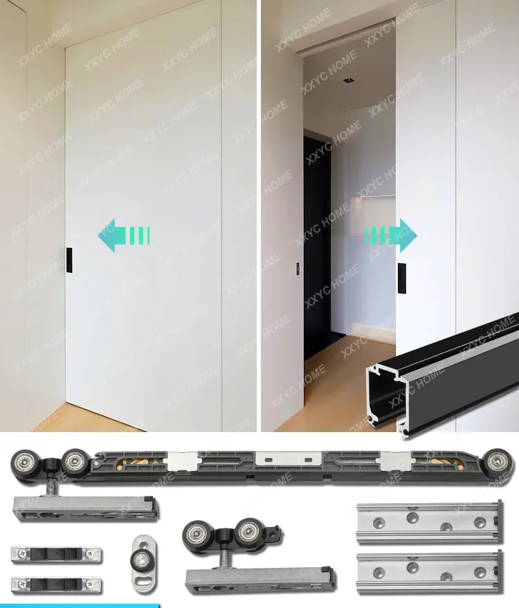 Hidden Single Door Two-Way Buffer Pocket Door Hanging Wheel Sliding Rail Sliding Door Mute Full Set of Accessories