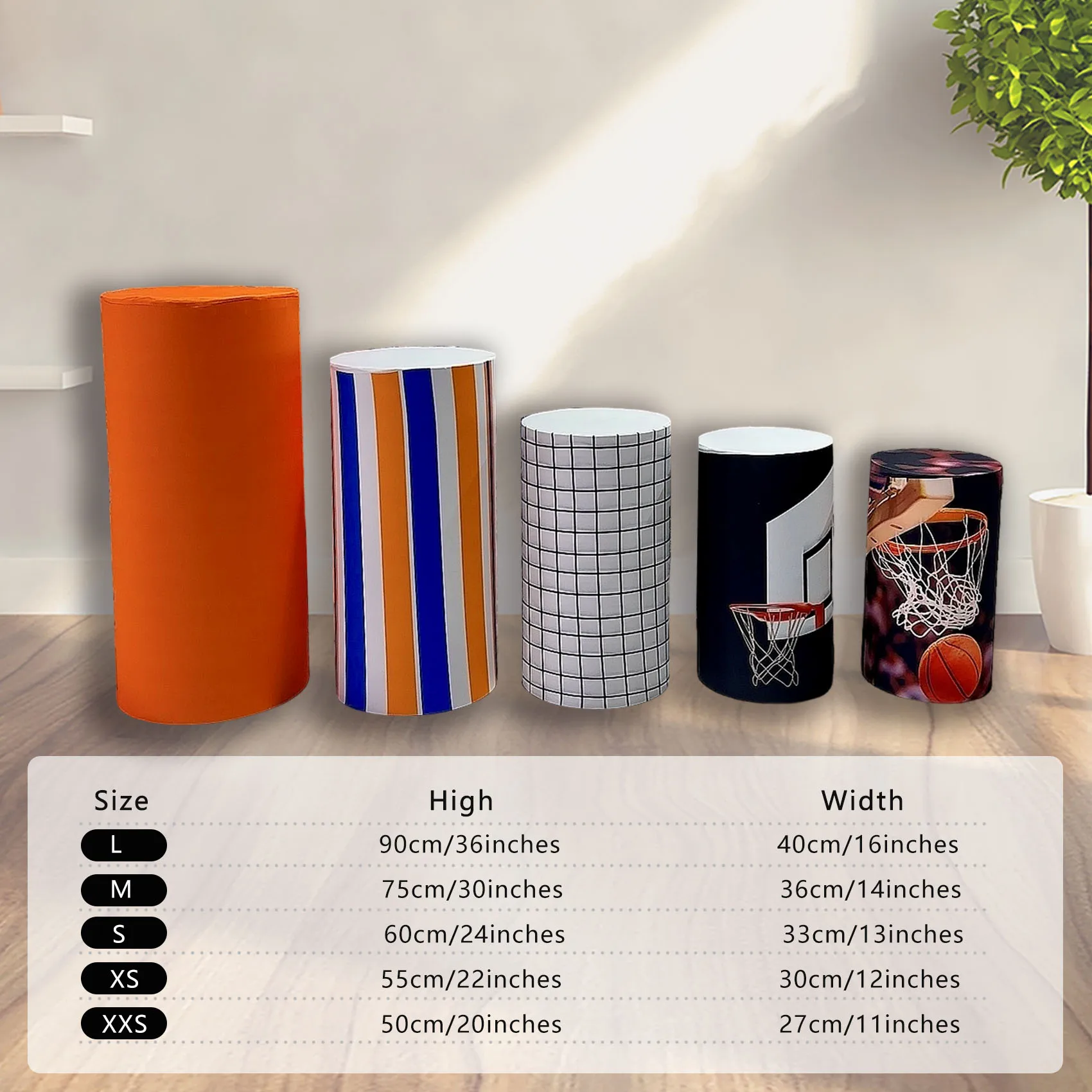 1set (5 Pcs) Cylinder Covers Basketball Sport Theme Stretchy Pedestal Cover for Birthday Party Baby Shower Tablecloth Decor Prop