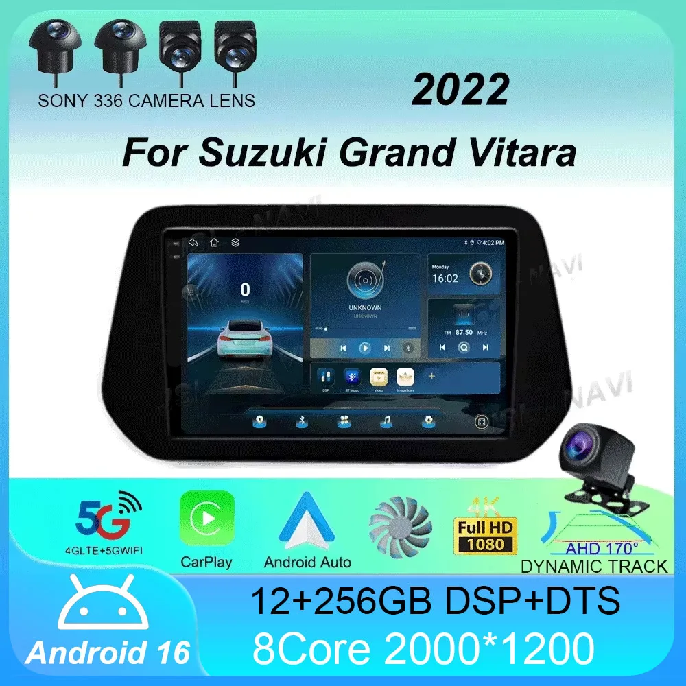 Car Radio Android 16 9inch For Suzuki Grand Vitara 2022 Multimedia Video Player Navigation GPS 360 Camera 4G+WIFI BT Auto Wirele