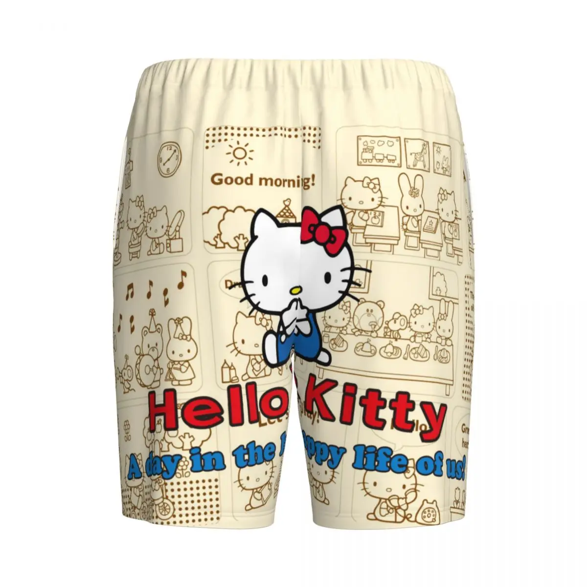 Anime Hello Kitty Bow pijama Shorts dos homens, pijamas, Bottoms Sleep Short Pjs com bolsos, desenhos animados impressos personalizados, Anime