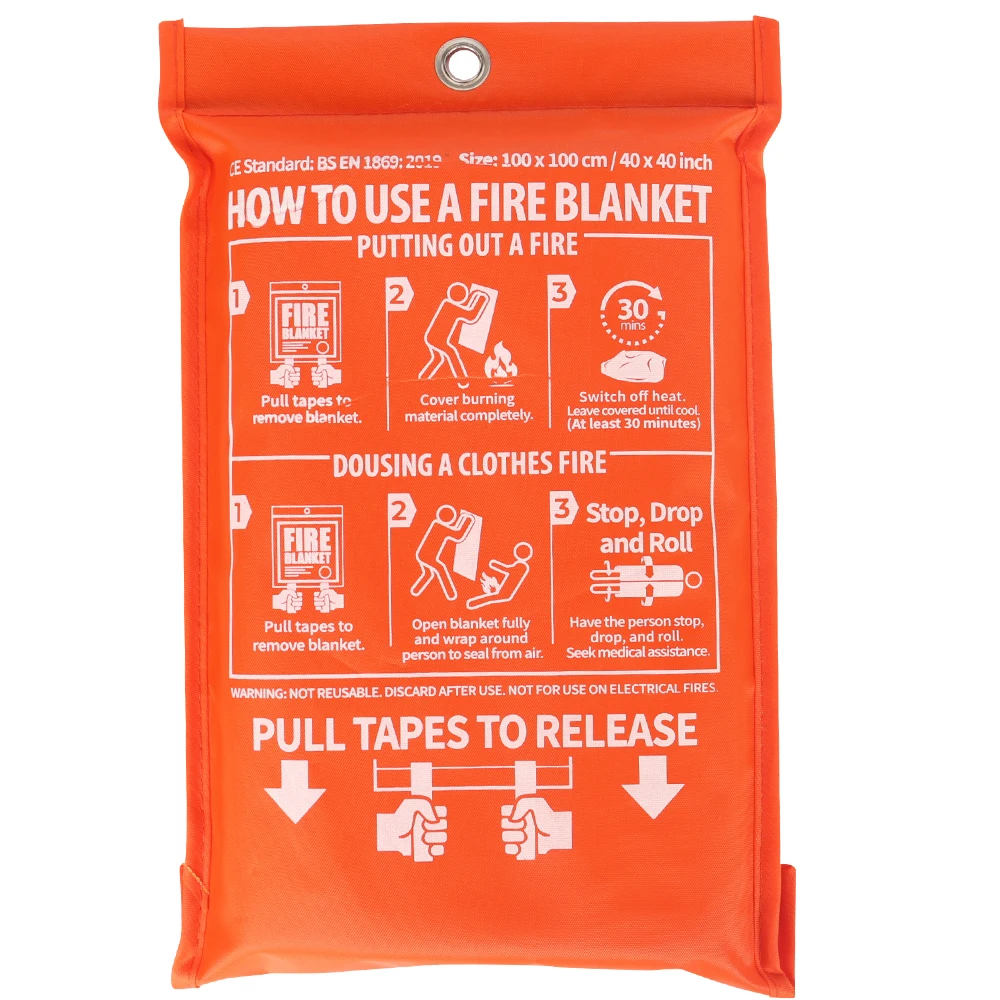 緊急消火ブランケット 1枚入り、40フィート x 40フィートのファイバーグラスブランケット、キッチンや家庭用